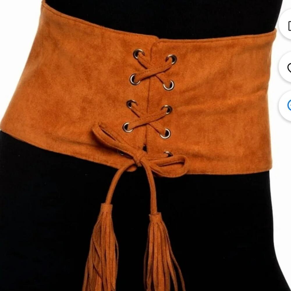 Faux Suede Lace-Up Corset Belt Tan Small